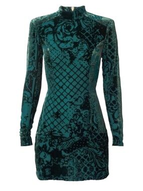 Balmain x H&M Runway 2015 Green Velvet Devore Mini Dress